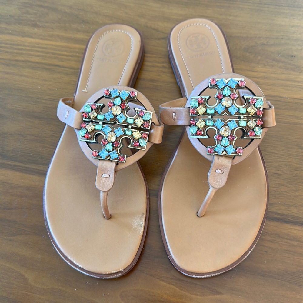 Tory Burch leather sandals with embellish / gems / jewels